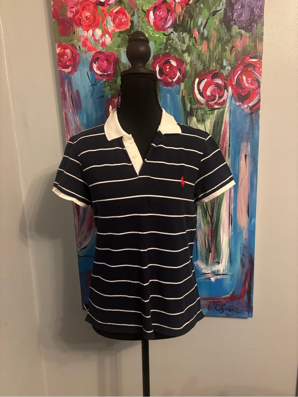VTG Y2K Ralph Lauren sport women's L striped polo short sleeve shirt